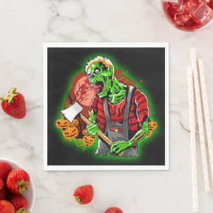 Halloween Funny Green Zombie Axe on Keychain Paper Napkin