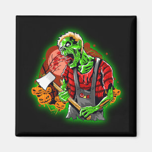 Halloween Funny Green Zombie Axe on Magnet