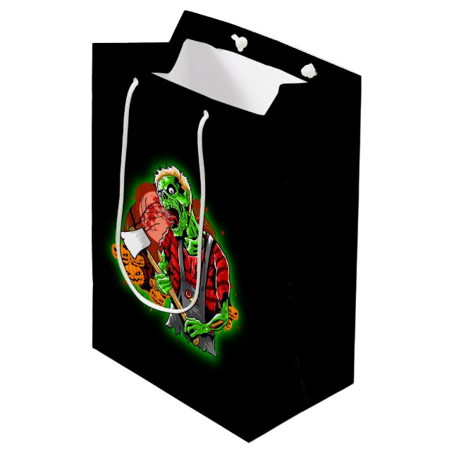 Halloween Funny Green Zombie Axe on Medium Gift Bag (Front Angled)