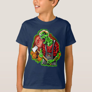 Halloween Funny Green Zombie Axe on T-Shirt