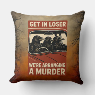 Halloween Funny Murder Of Crows Retro Throw Pillow