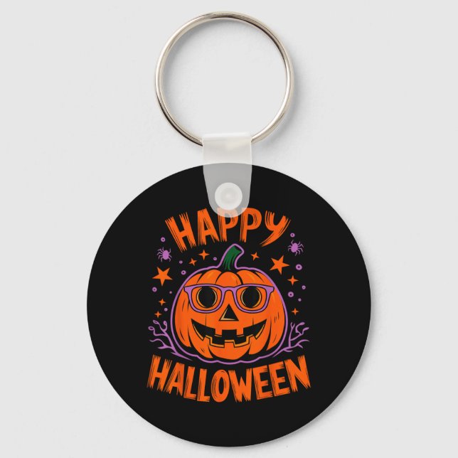 Halloween Funny Pumpkin Happy Halloween Key Ring (Front)