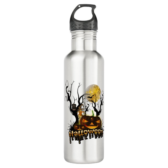 Halloween funny pumpkin with owl 710 ml water bottle (Front)
