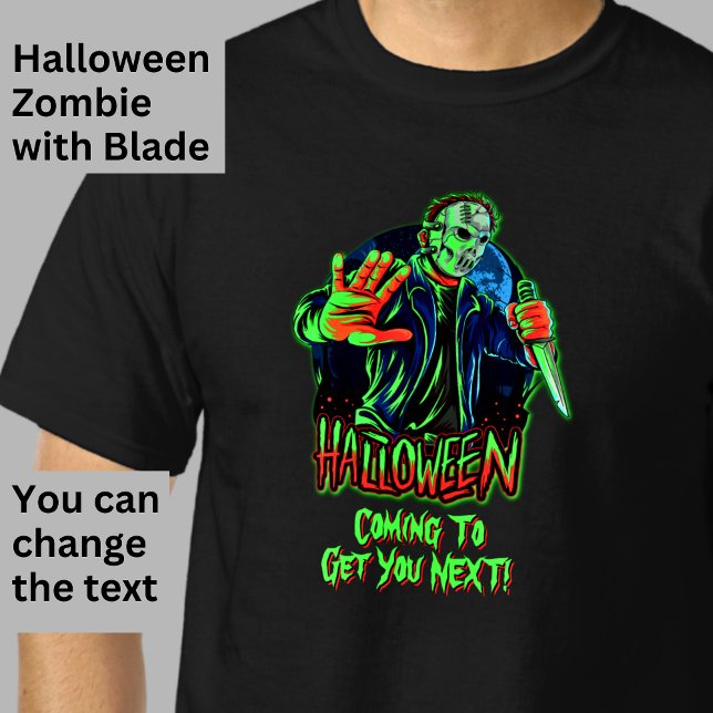 Halloween Funny Scary Zombie Mask Knife on Men's  T-Shirt (Creator Uploaded)