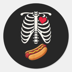 Halloween Funny Skeleton Ribcage Hotdog Food Lover Classic Round Sticker