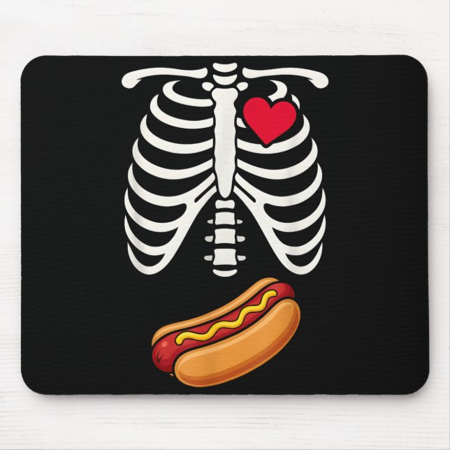 Halloween Funny Skeleton Ribcage Hotdog Food Lover Mouse Pad (Front)