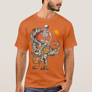 Halloween Funny Skeleton Riding Mummy Dinosaur T R T-Shirt