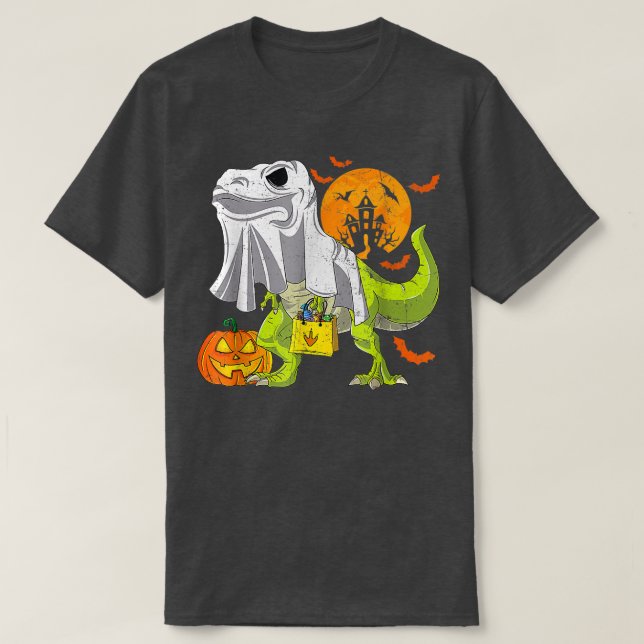 Halloween Funny Skeleton Riding Mummy Dinosaur T r T-Shirt (Design Front)