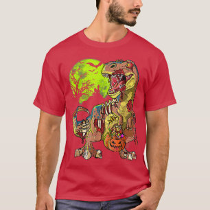Halloween Funny Skeleton Riding Mummy Dinosaur T r T-Shirt