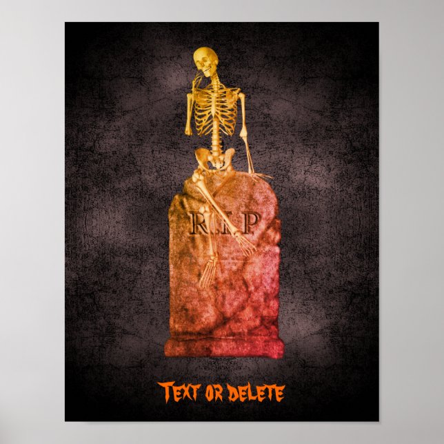 Halloween Funny Skeleton Tombstone Personalised  Poster (Front)