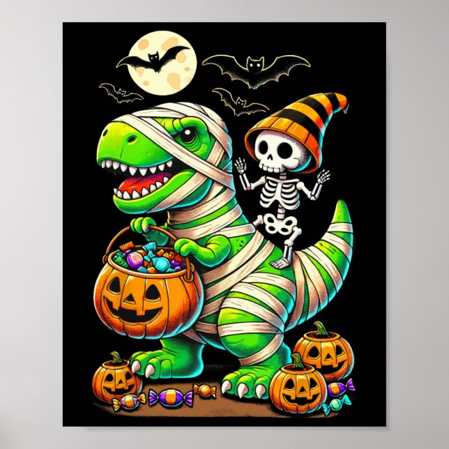 Halloween Funny T Rex Dinosaur Mummy Boys Trick Tr Poster (Front)