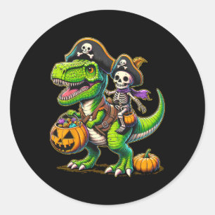 Halloween Funny T Rex Dinosaur Pirate Boys Trick T Classic Round Sticker