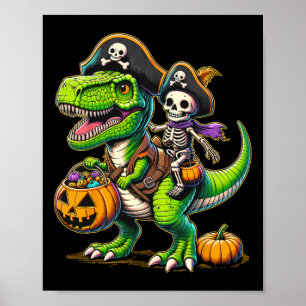 Halloween Funny T Rex Dinosaur Pirate Boys Trick T Poster