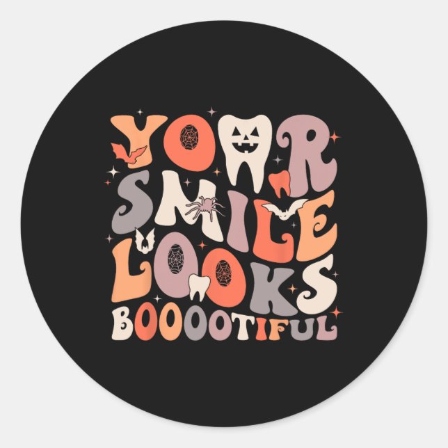 Halloween Funny Teeth Dentist Ghost Your Smile Loo Classic Round Sticker (Front)