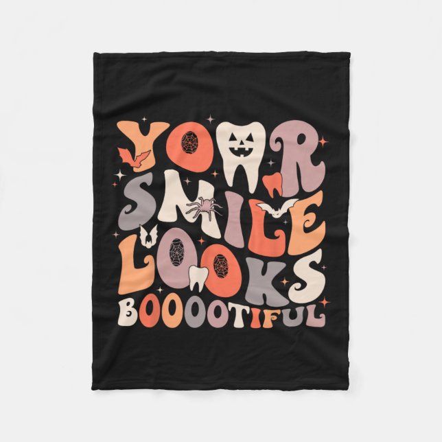 Halloween Funny Teeth Dentist Ghost Your Smile Loo Fleece Blanket (Front)