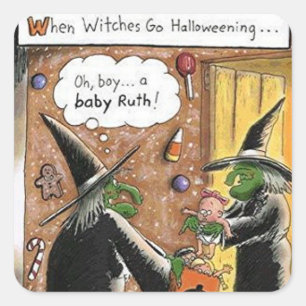 Halloween Funny Witches Trick or Treat Square Sticker