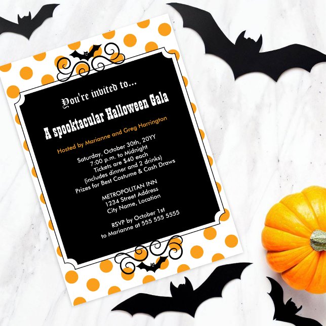 Halloween Gala Party Invitation (Celebrate Halloween by hosting a party or gala, and inviting your guests with this black bat invite.)