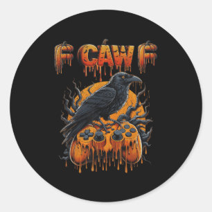 Halloween Gamer Pumpkin Dripping Gaming Crow Raven Classic Round Sticker