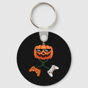 Halloween Gamer Pumpkin Jack O Lantern Video Gamer Key Ring