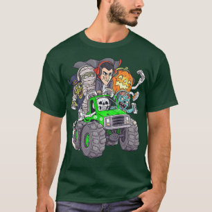 Halloween Gamer Skeleton Zombie Monster Truck Boys T-Shirt