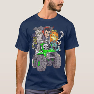 Halloween Gamer Skeleton Zombie Monster Truck Boys T-Shirt