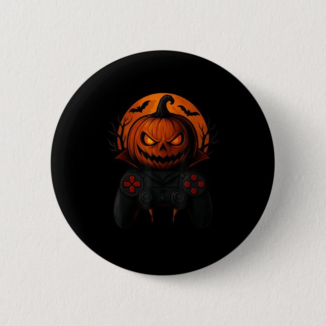 Halloween Gaming Controller Soky Pumpkin Gamer Boy 6 Cm Round Badge (Front)