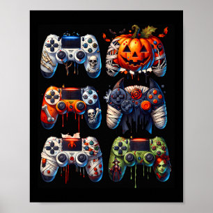 Halloween Gaming Controllers Mummy Skeleton Zombie Poster