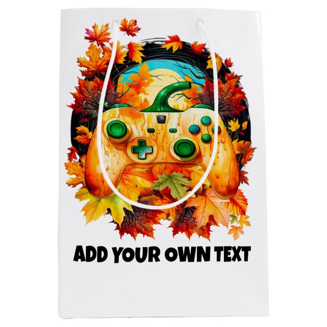 Halloween Gaming, Pumpkin Controller, Orange Fall Medium Gift Bag (Front)