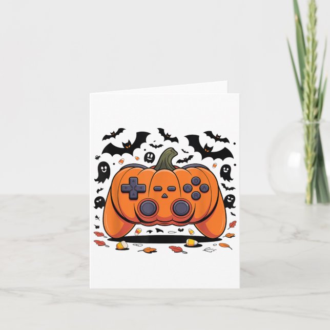 Halloween Gaming Pumpkin Controller Spooky Video G Card (Front)