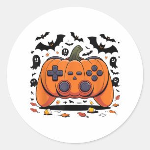 Halloween Gaming Pumpkin Controller Spooky Video G Classic Round Sticker