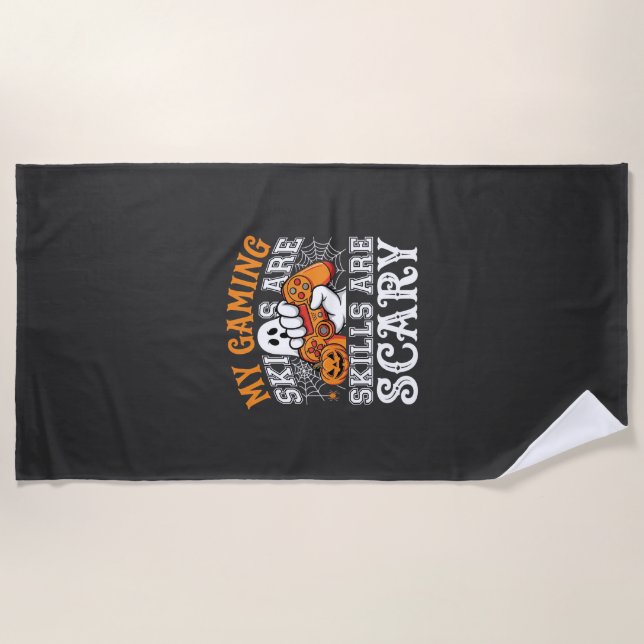 Halloween Gaming Skills Are Scary Ghost Controller Beach Towel (Front)