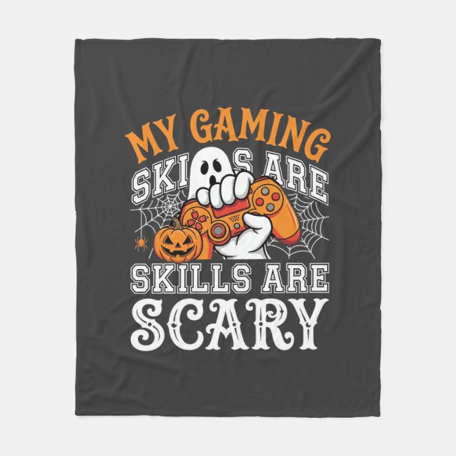 Halloween Gaming Skills Are Scary Ghost Controller Fleece Blanket (Front)