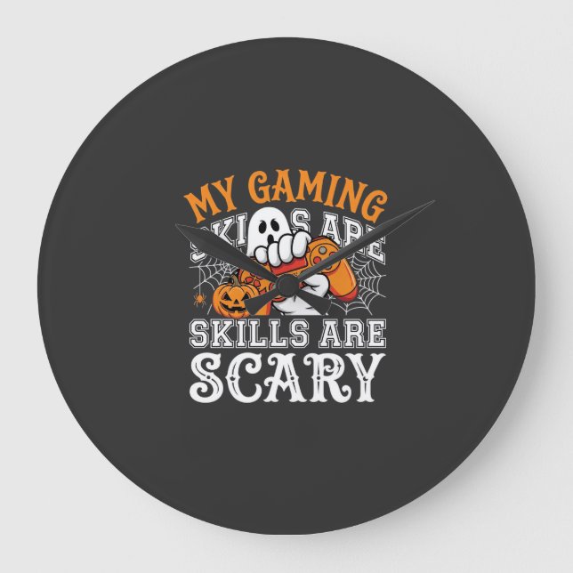 Halloween Gaming Skills Are Scary Ghost Controller Large Clock (Front)
