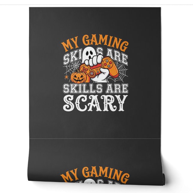 Halloween Gaming Skills Are Scary Ghost Controller Wallpaper (Unrolling)