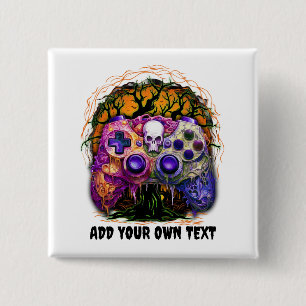 Halloween Gaming, Spooky Controller, Orange Purple 15 Cm Square Badge