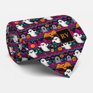 Halloween Gamming Pixel Spook Sweater Monogrammed Tie