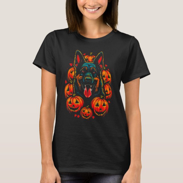 Halloween German Shepherd Dog Pumpkin T-Shirt (Front)