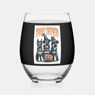 Halloween German Shepherd.jpg Stemless Wine Glass