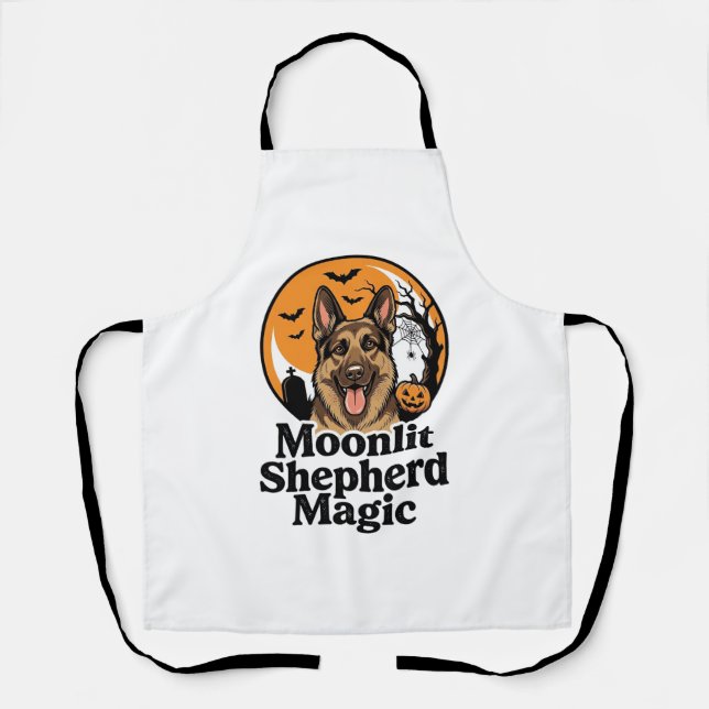 Halloween German Shepherd Spooky Moon Dog Lover Sh Apron (Front)