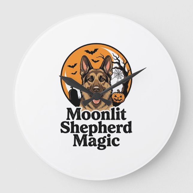 Halloween German Shepherd Spooky Moon Dog Lover Sh Large Clock (Front)