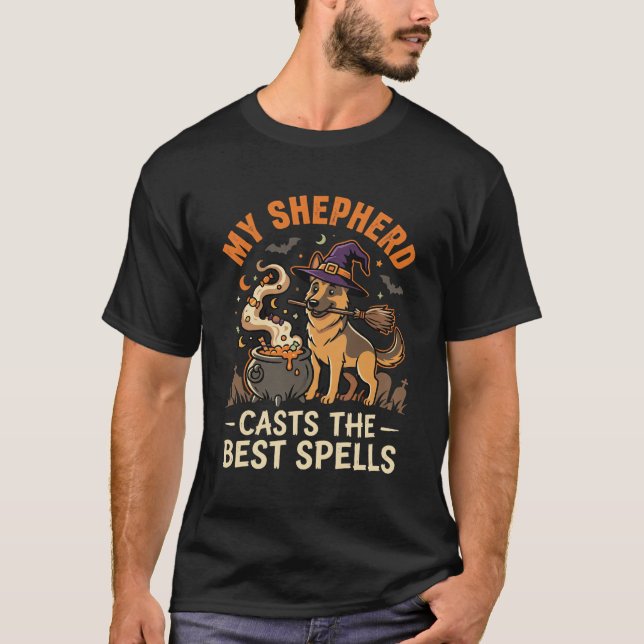 Halloween German Shepherd Witch Night T-Shirt (Front)