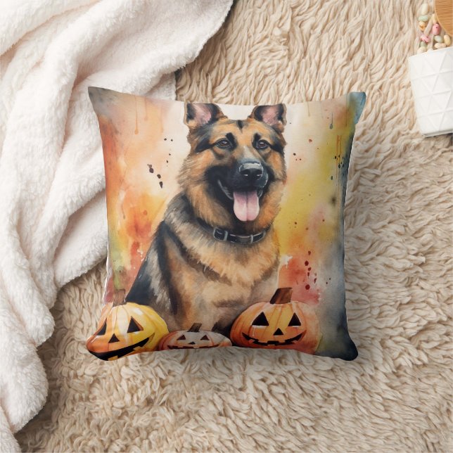 Halloween German Shepherd With Pumpkins Scary  Cushion (Blanket)