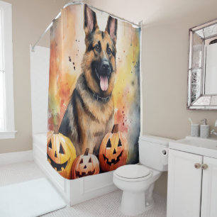 Halloween German Shepherd With Pumpkins Scary Shower Curtain