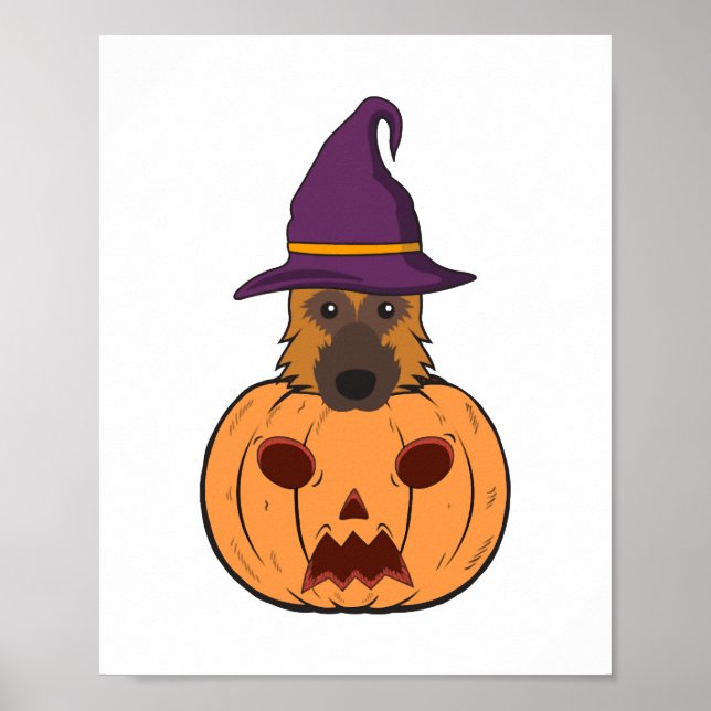 Halloween German Shepherds With Witch Hat Stuck In Poster (Front)