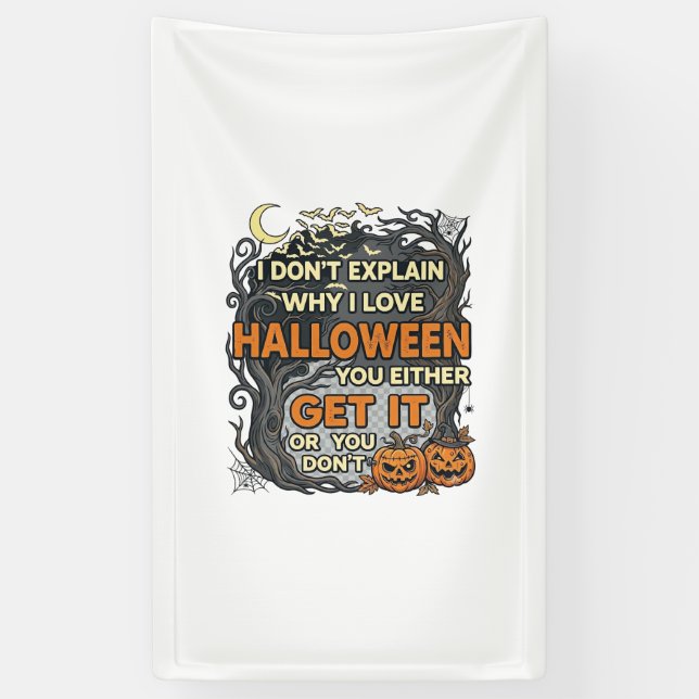 Halloween Get It Spooky Tree Pumpkins Bats Spiderw Banner (Vertical)