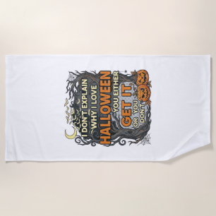 Halloween Get It Spooky Tree Pumpkins Bats Spiderw Beach Towel