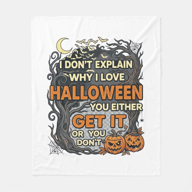 Halloween Get It Spooky Tree Pumpkins Bats Spiderw Fleece Blanket (Front)