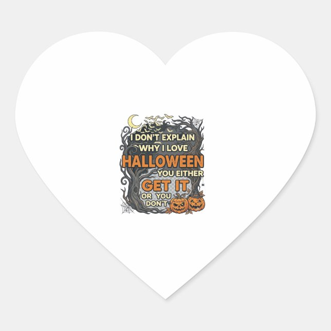 Halloween Get It Spooky Tree Pumpkins Bats Spiderw Heart Sticker (Front)