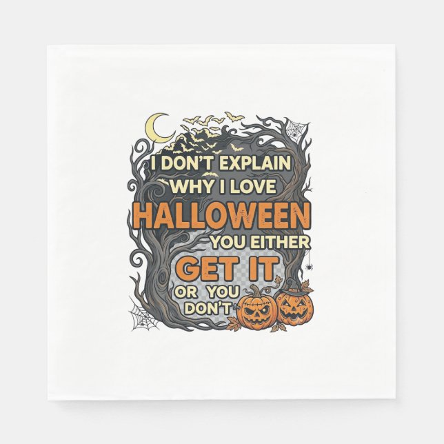 Halloween Get It Spooky Tree Pumpkins Bats Spiderw Napkin (Front)