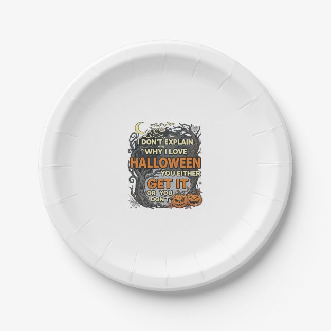 Halloween Get It Spooky Tree Pumpkins Bats Spiderw Paper Plate (Front)